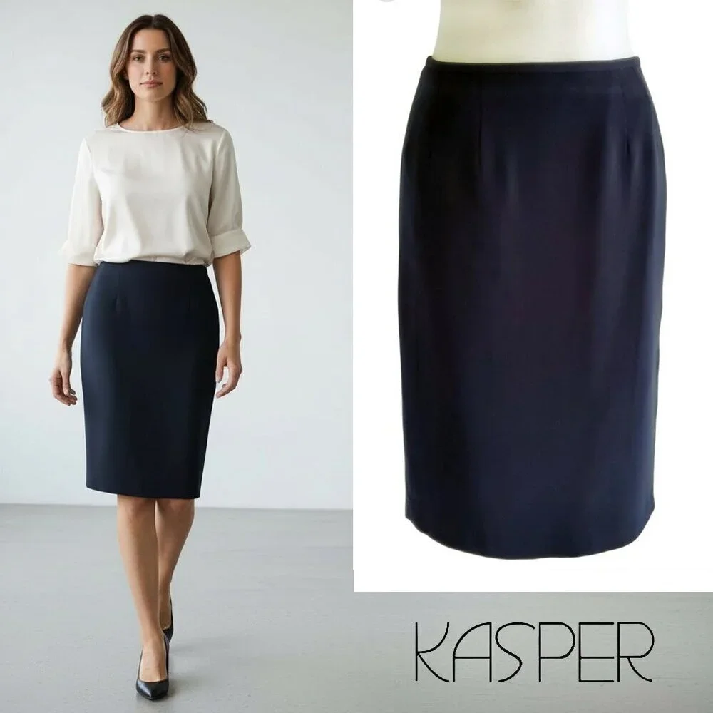 KASPER Black Pencil Skirt Fully Lined Career Professional Polyester Size 2